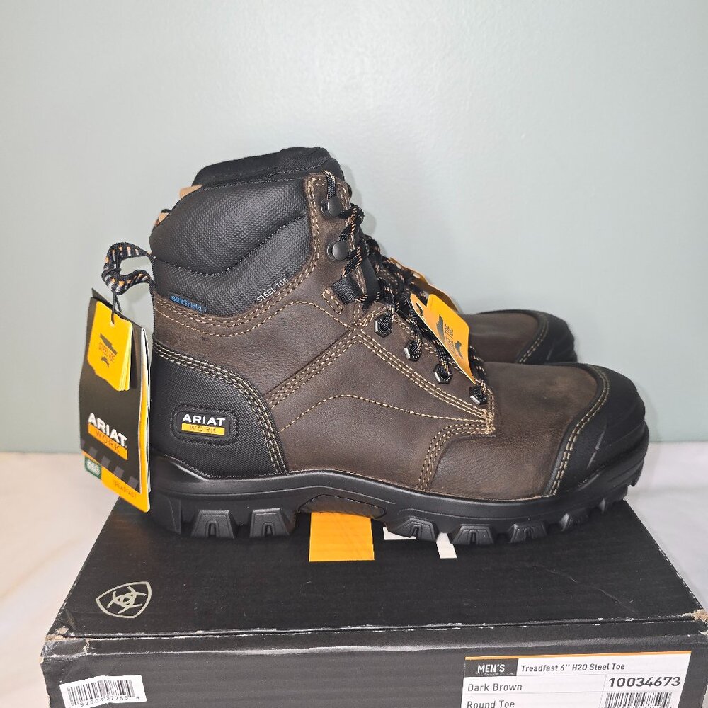 Ariat Men's Treadfast 6" H2O Steel Toe Dark Brown, Size 8 M, New in Box